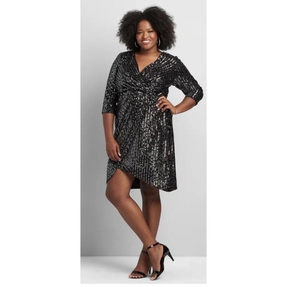 NEW LANE BRYANT CROSSOVER SEQUIN VELVET SHEATH DRESS SZ 16 NWOT - Picture 1 of 4